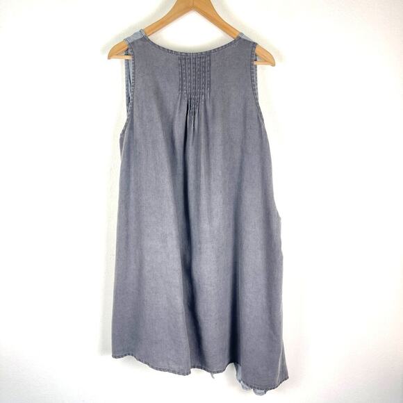 Peacock Ways Cotton Medium Grey Flower Tunic Artisan Lagenlook Dress Pink Ribbon - Picture 2 of 12